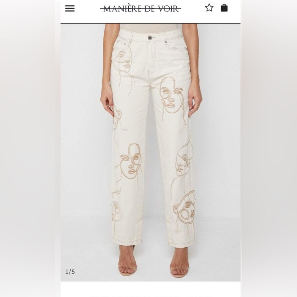 Manière De Voir Line Art Boyfriend Jeans Tan and Brown